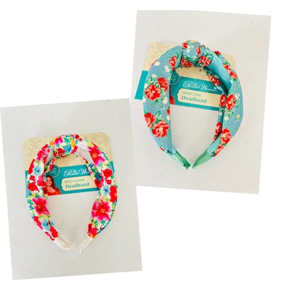 Pioneer Woman | Blue Breezy Blossom Vintage Floral Headbands Set of 3 Red Blue - Picture 3 of 9